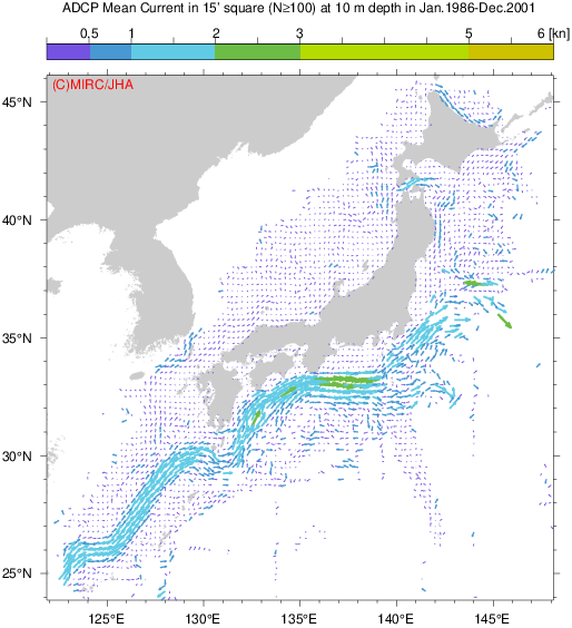 日本周辺平均流況図(15分メッシュ，全期間)